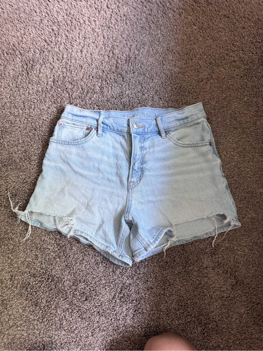 American Eagle Outfitters Light Blue Distressed High-Rise Jean Shorts